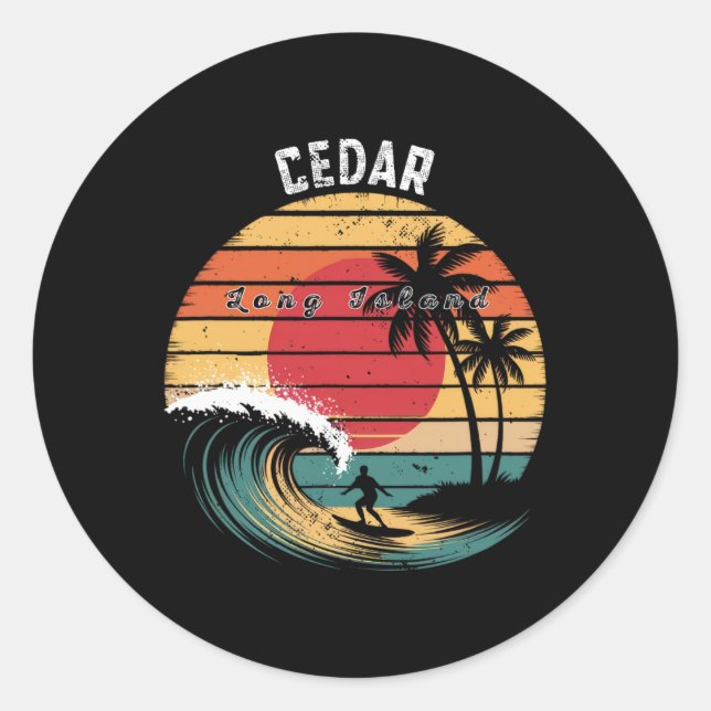 Adesivo Redondo Praia de Cedar Beach Long Island Surf (Frente)