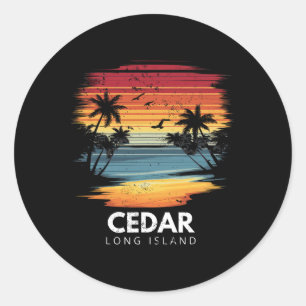 Adesivo Redondo Praia de Cedar Long Island Surfboard Surfing Vinta