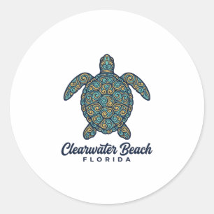Adesivo Redondo Praia de Clearwater Flórida Tartaruga Marinha Dese