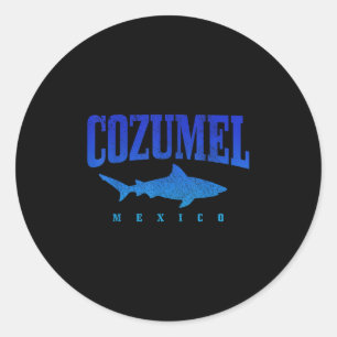 Adesivo Redondo Praia de Cozumel México mergulhador de tubarão mer