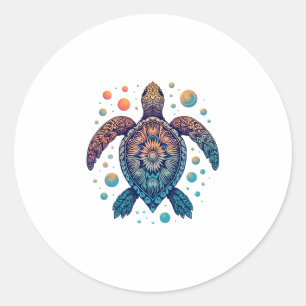 Adesivo Redondo Praia de Férias Hawaii Sea Turtle Tie-Dye Hawaii