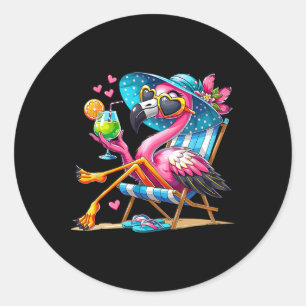 Adesivo Redondo Praia de Flamingo Rosa Vibrações de Verão Palmeira