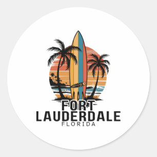 Adesivo Redondo Praia de Fort Lauderdale Flórida Surfando Surfista