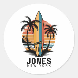 Adesivo Redondo Praia de Jones Nova York Surfe Surfista _3