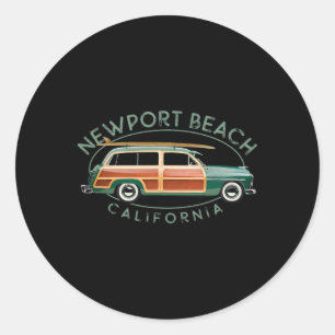 Adesivo Redondo Praia de Newport Califórnia Surf Vintage