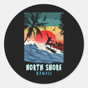 Adesivo Redondo Praia de North Shore Havaí Surf Vintage Retro Palm