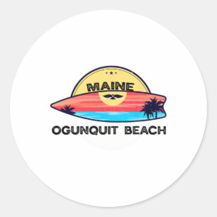 Adesivo Redondo Praia de Ogunquit Maine Prancha de Surf Praia Surf