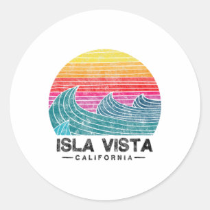 Adesivo Redondo Praia de Ondas de Surf de Isla Vista Califórnia Re