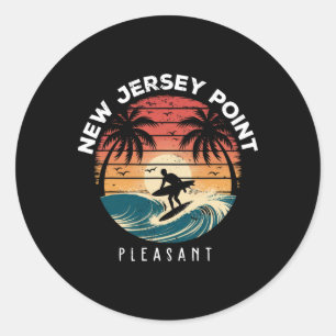 Adesivo Redondo Praia de ondas de surfboard Point Pleasant Nova Je