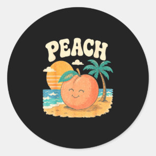 Adesivo Redondo Praia de pêssego verão retrô doce fruta pôr do sol
