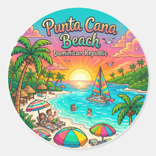 Adesivo Redondo Praia de Punta Cana República Dominicana