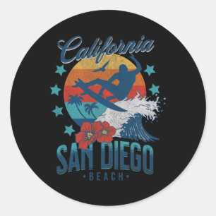 Adesivo Redondo Praia de San Diego Califórnia Surf Vintage Férias