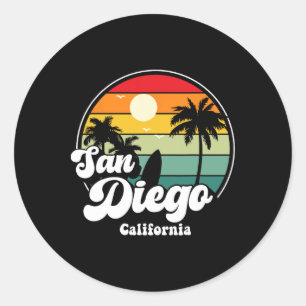 Adesivo Redondo Praia de San Diego Califórnia Surfando Ensejo Souv