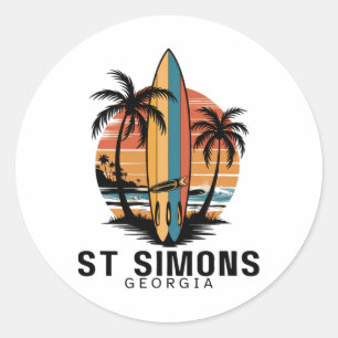 Adesivo Redondo Praia de St Simons Geórgia Surfando Surfista _1