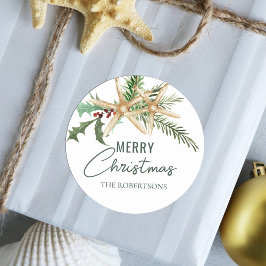 Adesivo Redondo Praia de Starfish de Natal tropical