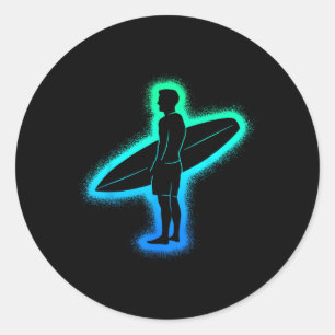 Adesivo Redondo Praia de Surf Prancha de Surf Surfistas Homens Cri