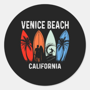 Adesivo Redondo Praia de surfe retrô Venice Beach Califórnia