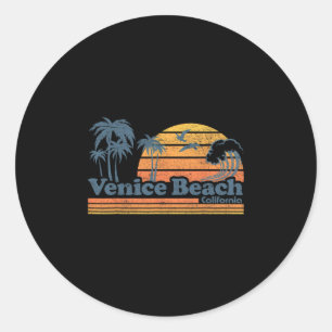 Adesivo Redondo Praia de Veneza Califórnia Férias Fofo Vintage Cal
