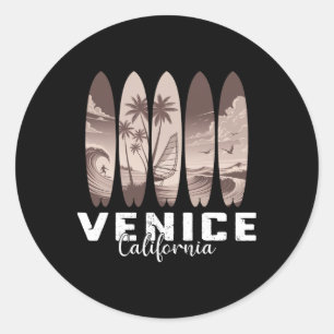 Adesivo Redondo Praia de Veneza Califórnia Surfboard Homens Mulher
