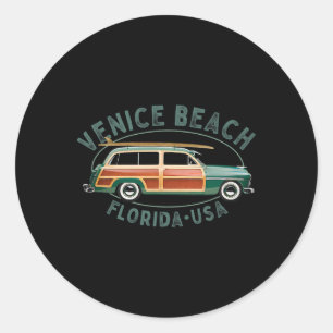 Adesivo Redondo Praia de Venice Flórida Design de Surf Vintage Par