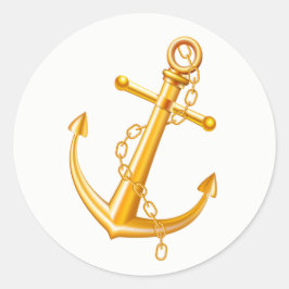 Adesivo Redondo Praia de Verão de Casamento de Âncora Dourada náut