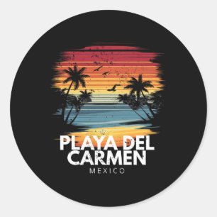 Adesivo Redondo Praia Del Carmen México Prancha de Surfe Surf Vint