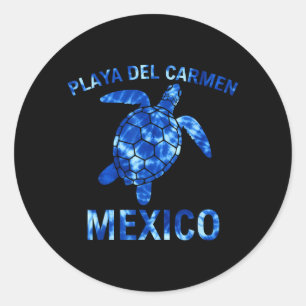 Adesivo Redondo Praia Del Carmen México Tartaruga Marinha Tropical
