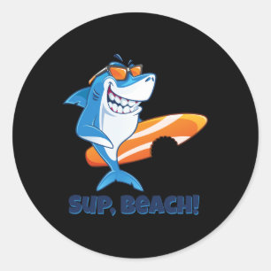 Adesivo Redondo Praia Divertida de Verão Tubarão Whats Sup Praia S