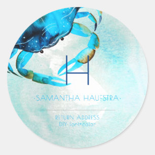 Adesivo Redondo Praia do Monograma do Caranguejo Azul PixDezines