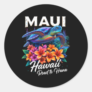 Adesivo Redondo Praia do Oceano Havaiano Maui Havaí Tartaruga Féri