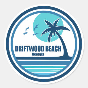 Adesivo Redondo Praia Driftwood Geórgia Palmeiras Pássaros