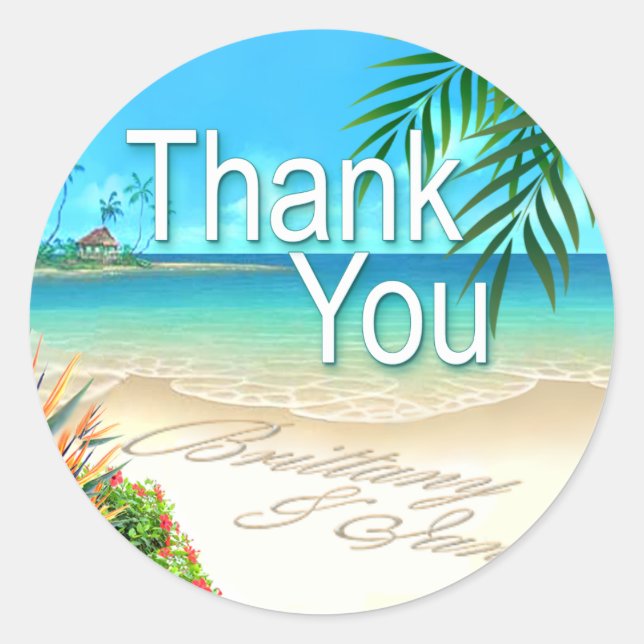 Adesivo Redondo Praia Exótica (me peça para colocar seus nomes na  (Frente)