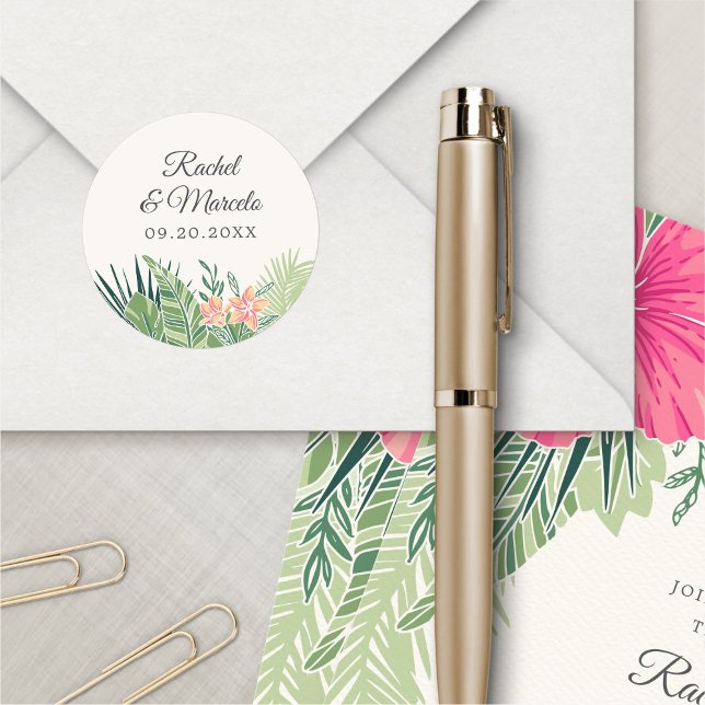 Adesivo Redondo Praia Floral Tropical (Criador carregado)