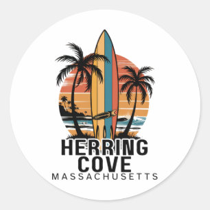 Adesivo Redondo Praia Herring Cove Machusetts Surfe Surfe _1