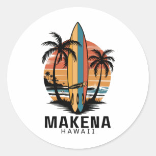 Adesivo Redondo Praia Makena Havaí Surfe Surfista