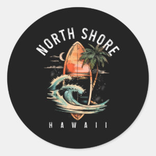 Adesivo Redondo Praia Norte do Havaí Prancha de Surf Oahu Haleiwa