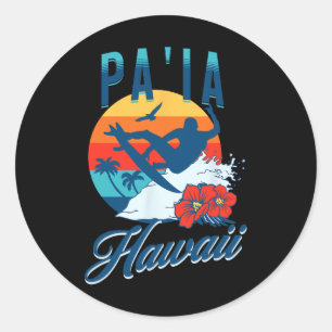 Adesivo Redondo Praia Paia Havaí Surf Férias de Verão Vintage