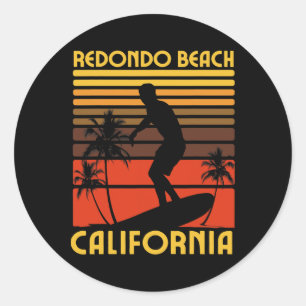 Adesivo Redondo Praia Redondo Califórnia Surf Verão Férias Vint