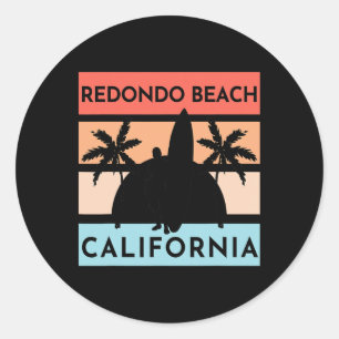 Adesivo Redondo Praia Redondo Califórnia Surf Verão Férias Vint