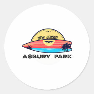 Adesivo Redondo Praia Retro Asbury Park Nova Jersey Prancha de Sur