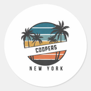 Adesivo Redondo Praia Retro Coopers Nova York Prancha de Surfe Sur
