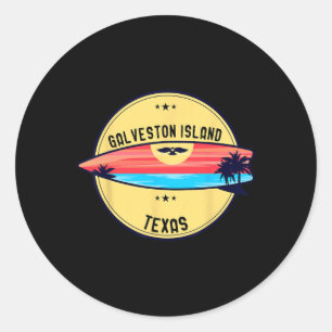 Adesivo Redondo Praia Retro da Ilha de Galveston Texas Surf