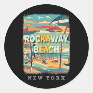 Adesivo Redondo Praia Rockaway Nova York Queens Ny Paraíso do Surf
