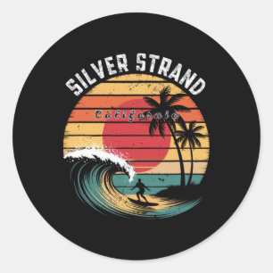 Adesivo Redondo Praia Silver Strand Califórnia Surf