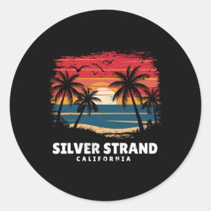 Adesivo Redondo Praia Silver Strand Califórnia Surfboarder Lembran