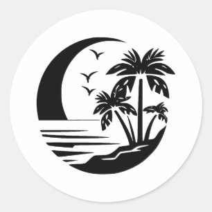 Adesivo Redondo Praia Simples   Elegância em preto e branco
