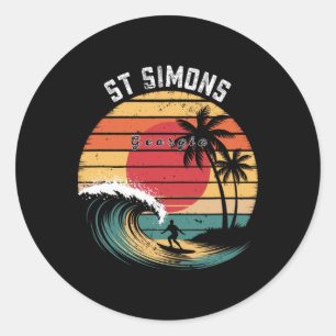 Adesivo Redondo Praia St Simons Geórgia Praia Surfando