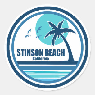 Adesivo Redondo Praia Stinson Califórnia Palmeira Pássaros