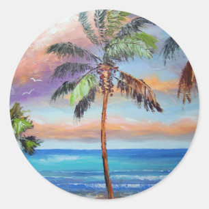 Adesivo Redondo Praia tropical da ilha