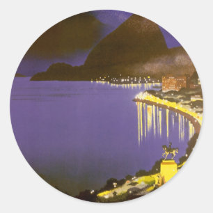 Adesivo Redondo Praia Vintage à Noite no Rio De Janeiro, Brasil